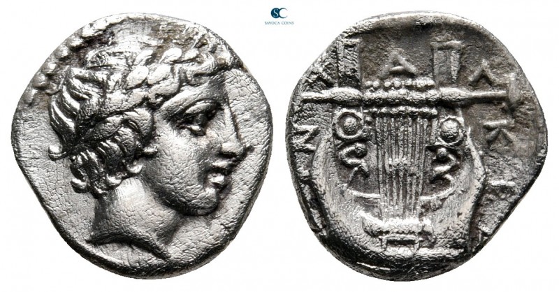 Macedon. Chalkidian League. Olynthos circa 432-348 BC. 
Tetrobol AR

15 mm., ...