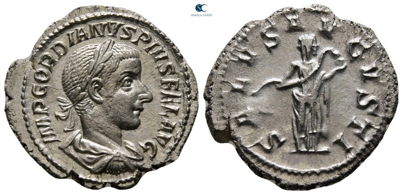 Gordian III AD 238-244. Rome
Denarius AR

21 mm., 2,44 g.



very fine