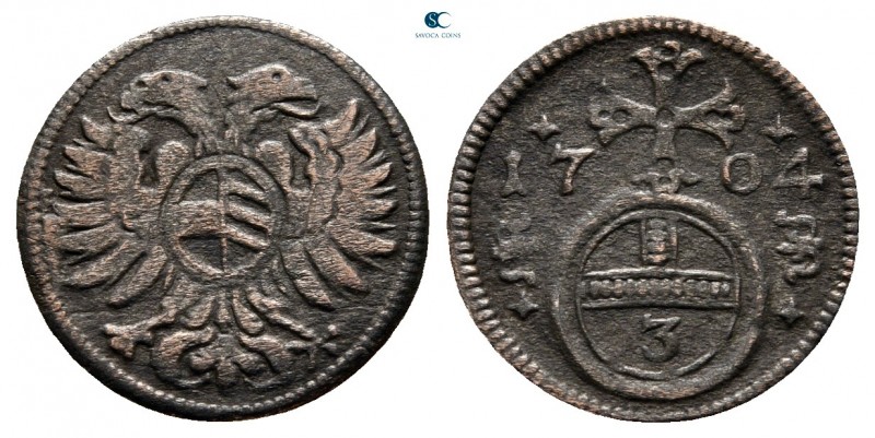 Germany. German States. Silesia. AD 1704.
3 Pfennig

15 mm., 0,54 g.



v...