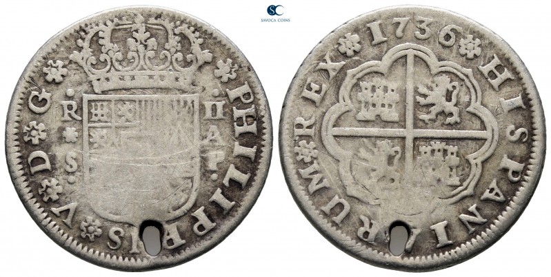 Spain. Philipp V AD 1724-1746.
2 Reales 1736

28 mm., 5,23 g.



nearly v...