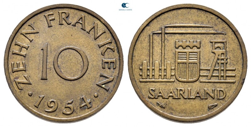 Germany. Saarland. AD 1954.
10 Franken

20 mm., 3,03 g.



very fine