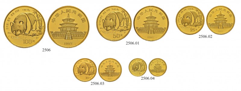 [59.10g] 
CHINA
Volksrepublik. Gold Panda Proof Set 1987. 1, 1/2, 1/4, 1/10 & ...