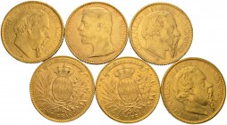 [174.19g] 
MONACO
100 Francs 1882, 1886, 1895, 1896 & 1901. Charles III. & Albert I. Feingewicht total: 174.19 g. Handels­übliche Erhaltungen / Usua...