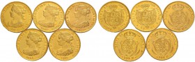 [37.64g] 
SPANIEN
Lots
Diverse Goldmünzen diverse Jahrgänge. Feingewicht total: 37.64 g. Unterschiedlich erhalten / Various conditions. (5)