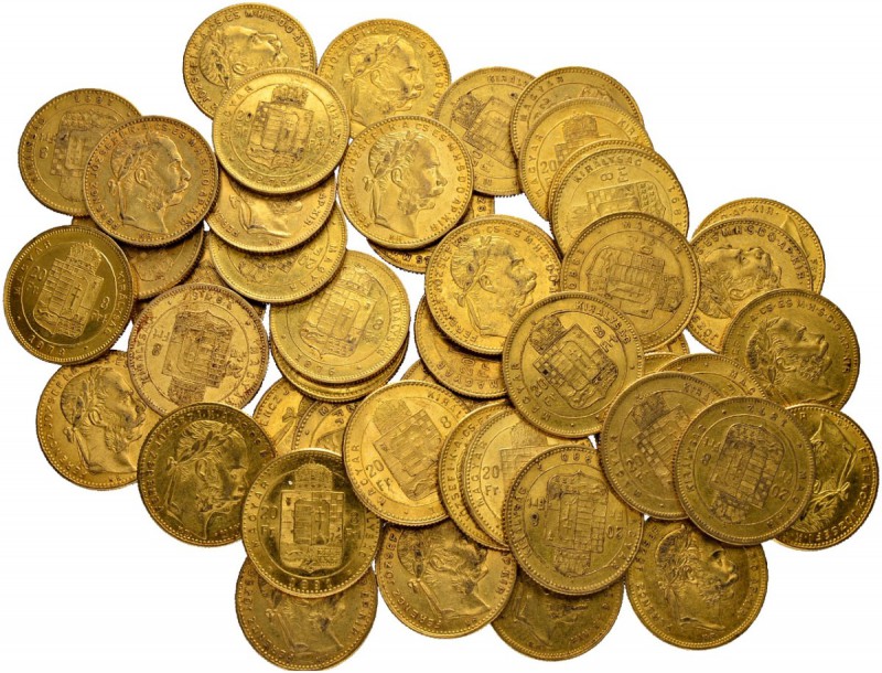 [290.30g] 
UNGARN
Franz Joseph I. 1848-1916. 8 Forint-20 Francs diverse Jahrgä...