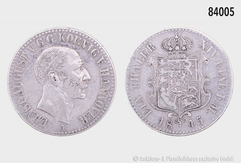 Hannover, Ernst August (1837-1851) Taler 1845 A, 750er Silber. 21,99 g; 34 mm. A...