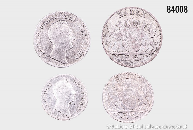 Baden, Konv. von 4 Kleinmünzen: 6 Kreuzer 1834 (AKS 99; Jaeger 46 a), 3 Kreuzer ...