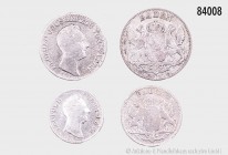 Baden, Konv. von 4 Kleinmünzen: 6 Kreuzer 1834 (AKS 99; Jaeger 46 a), 3 Kreuzer 1836 (AKS 102; Jaeger 45), 6 Kreuzer 1844 (AKS 101; Jaeger 54) und 3 K...