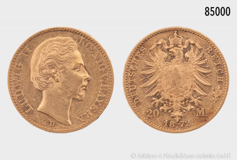 Bayern, Ludwig II. (1864-1886), 20 Mark 1872 D. 900er Gold. 7,92 g; 22 mm. AKS 1...