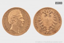 Bayern, Ludwig II. (1864-1886), 20 Mark 1872 D. 900er Gold. 7,92 g; 22 mm. AKS 189; Jaeger 194. Sehr schön.