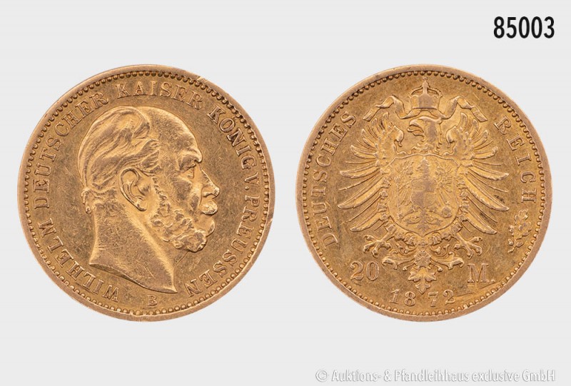 Preussen, Wilhelm II. (1861-1888), 20 Mark 1872 B. 900er Gold. 7,92 g; 22 mm. AK...