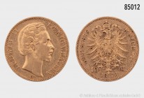 Bayern, Ludwig II. (1864-1886), 10 Mark 1872 D. 900er Gold. 3,94 g; 20 mm. AKS 191; Jaeger 193. Sehr schön.