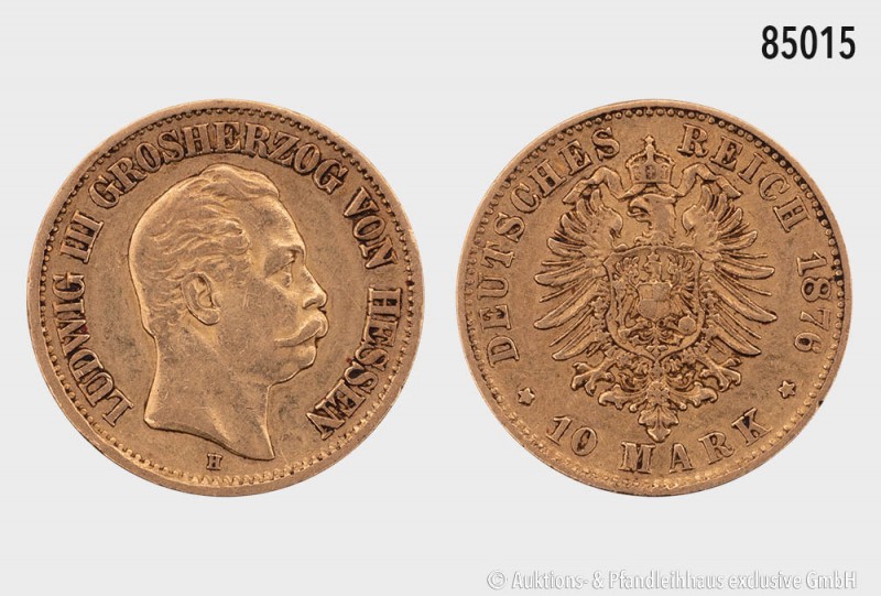 Hessen, Ludwig III. (1848-1877), 10 Mark 1876 H. 900er Gold. 3,92 g; 20 mm. Sehr...