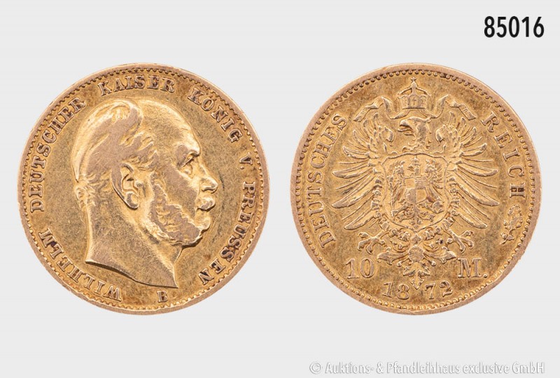 Preussen, Wilhelm I. (1861-1888), 10 Mark 1872 B. 900er Gold. 3,92 g; 20 mm. AKS...