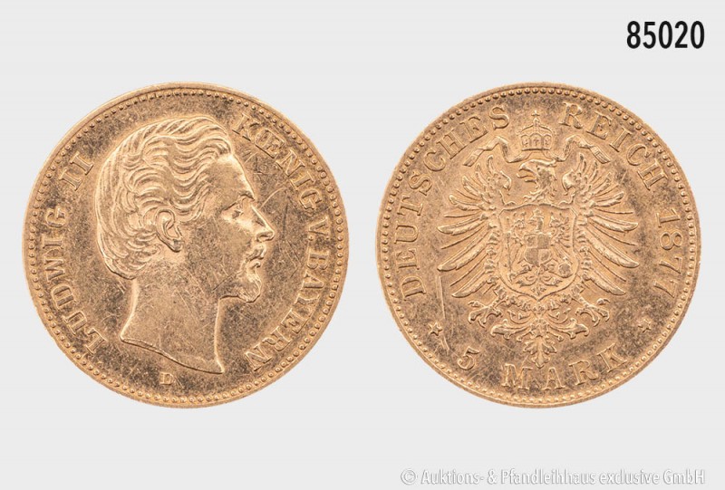 Bayern, Ludwig II. (1864-1886), 5 Mark 1877 D. 900er Gold. 1,99 g; 17 mm. AKS 19...