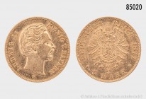 Bayern, Ludwig II. (1864-1886), 5 Mark 1877 D. 900er Gold. 1,99 g; 17 mm. AKS 193; Jaeger 195. Kleine Kratzer, sehr schön/fast vorzüglich.