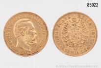Hessen, Ludwig IV. (1877-1892), 5 Mark 1877 H. 900er Gold. 1,99 g; 17 mm. AKS 148; Jaeger 218. Selten. Winzige Kratzer, sehr schön/fast vorzüglich.