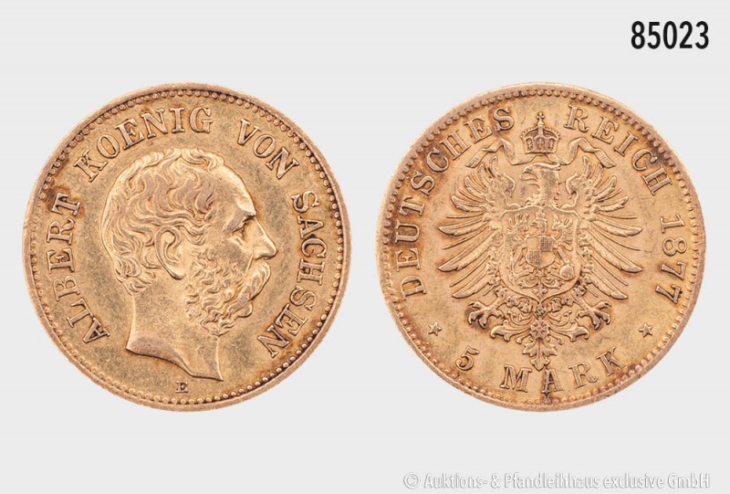 Sachsen, Albert (1873-1902), 5 Mark 1877 E. 900er Gold. 1,99 g; 17 mm. AKS 166; ...