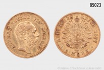 Sachsen, Albert (1873-1902), 5 Mark 1877 E. 900er Gold. 1,99 g; 17 mm. AKS 166; Jaeger 260. Selten. Feine Goldpatina, sehr schön/fast vorzüglich.