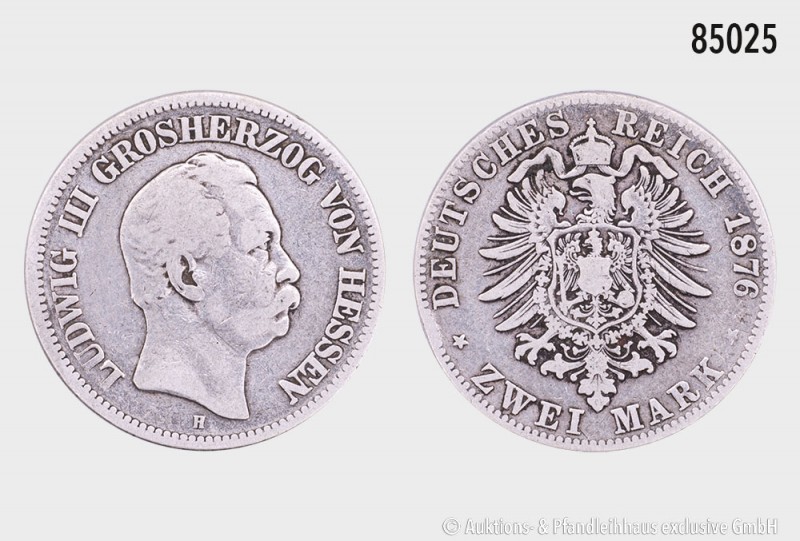 Hessen, Ludwig III. (1848-1877), 2 Mark 1876 H. 10,84 g; 28 mm. AKS 143; Jaeger ...