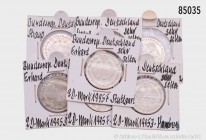 BRD, Konv. 7 Zwei-DM-Münzen (Willy Brandt, Ludwig Erhard und Franz Josef Strauß), 1995. Sehr selten, Auflage je nur 20.000 Exemplare. Stempelglanz.