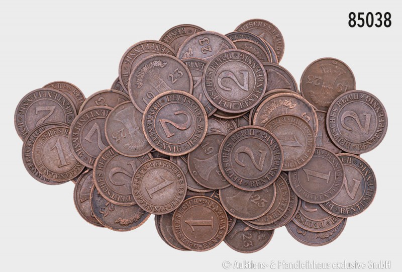 Weimarer Republik, Konv. Rentenpfennige: 2 Rentenpfennig 1923 D (37 St.) und 192...