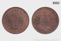 Deutsches Reich, 1 Pfennig 1887 J. 2,00 g; 17 mm. AKS 20. Sehr selten in dieser Erhaltung. Erstabschlag mit feinem Stempelglanz, Prachtexemplar.