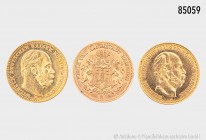 Konv. 3 moderne Nachprägungen von 5 Goldmark 1877 (Hamburg und 2 St. Wilhelm I.), 900er Gold, Juwelierarbeiten für Schmuckzwecke. Gesamtgewicht 5,88 g...