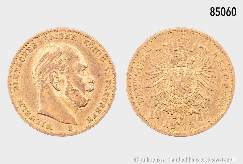 Preußen, Wilhelm I. (1861-1888), 10 Mark 1872 B, 900er Gold. 3,92 g; 20 mm. AKS ...
