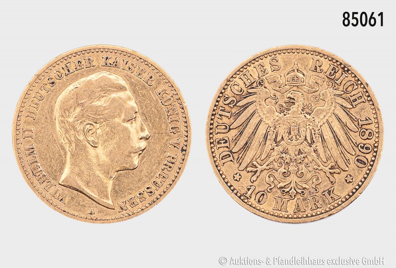 Preußen, Wilhelm II. (1888-1918), 10 Mark 1890 A, 900er Gold. 3,94 g; 20 mm. AKS...