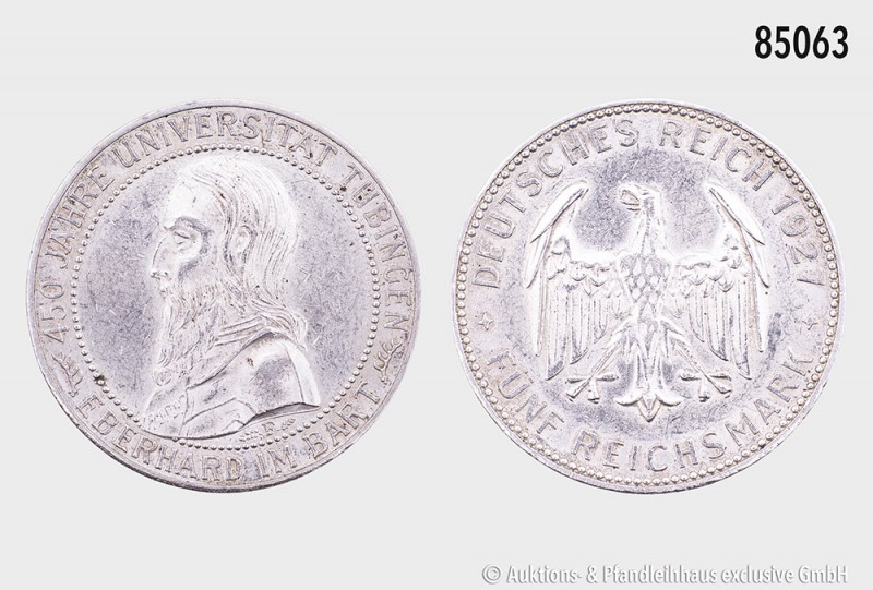 Weimarer Republik, 5 Reichsmark 1927 F, 450 Jahre Universität Tübingen, Eberhard...