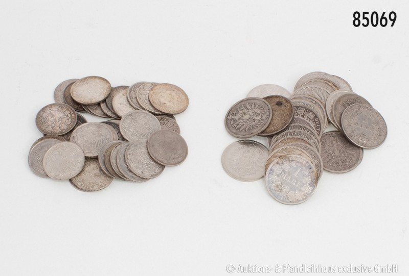 Kaiserreich, umfangreiches Konv. von Silberkleinmünzen, 900er Silber, 1 Mark (26...