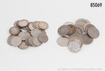 Kaiserreich, umfangreiches Konv. von Silberkleinmünzen, 900er Silber, 1 Mark (26 Stück) und 1/2 Mark (35 Stück), verschiedene Jahrgänge und Prägestätt...