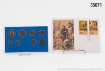 DDR, Konv. 5 Kursmünzensätze in OVP: 1979, 1983 (Meißner Dom), 1984 (2 St.) und 1985. Dazu 2 Medaillen auf Martin Luther: 1917 Eisenmedaille, von F. H...