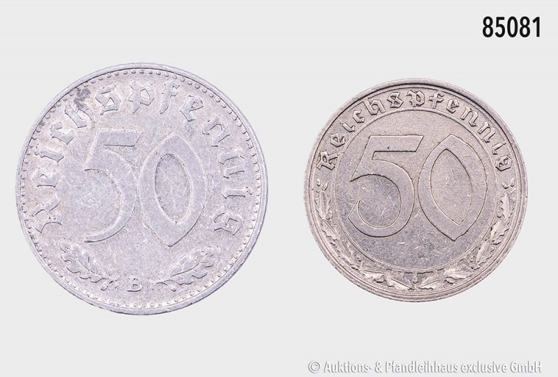 Drittes Reich, Konv. 50 Reichspfennig 1939 A, AKS 42, Jaeger 365 und 50 Reichspf...