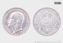Hessen, Ernst Ludwig (1892-1918), 3 Mark 1910 A, 900er Silber. 16,61 g; 33 mm. AKS 159; Jaeger 76. Attraktives Exemplar, winzige Kratzer, fast vorzügl...