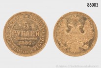 Russland, Nikolaus I. (1825-1855), 5 Rubel 1853. 900er Gold. 6,54 g; 23 mm. Kahnt/Schön 75. Fast Stempelglanz.