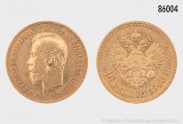 Russland, Nikolaus II. (1894-1917), 10 Rubel 1900. 900er Gold. 8,58 g; 23 mm. Uzdenikov 337; Bitkin 7. Kleine Kratzer, sehr schön/fast vorzüglich.