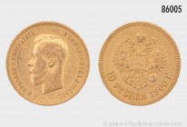 Russland, Nikolaus II. (1894-1917), 10 Rubel 1900. 900er Gold. 8,58 g; 23 mm. Uzdenikov 337; Bitkin 7. Kleine Kratzer, fast vorzüglich.