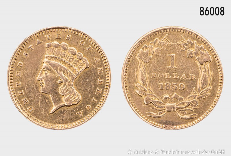 USA, 1 Dollar 1859. 900er Gold. 1,64 g; 15 mm. Kahnt/Schön 38. Sehr schön.