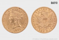 USA, 10 Dollars 1901, Philadelphia. 900er Gold. 16,71 g; 27 mm. Schön 112. Attraktives Exemplar, fast vorzüglich.