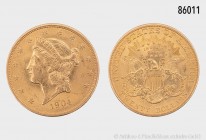 USA, 20 Dollars 1904, Philadelphia. 900er Gold. 33,41 g; 34 mm. Schön 114. Unbedeutende Kratzer, vorzüglich mit leichtem Stempelglanz.