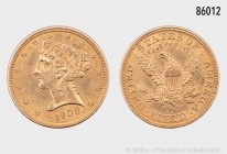 USA, 5 Dollars 1908, Philadelphia. 900er Gold. 8,35 g; 22 mm. Schön 111. Vorzüglich mit leichtem Stempelglanz.