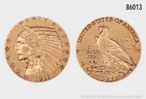 USA, 5 Dollars 1911, Philadelphia. 900er Gold. 8,34 g; 21 mm. Schön 139. Fast vorzüglich.