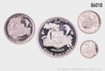 Anguilla (Schlangeninsel), Konv. 4 Silbergedenkmünzen (4, 2, 1 und 1/2 Dollar), 999er Silber, auf die zweijährige Unabhängigkeit des Staates Anguilla....