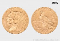 USA, 2 1/2 Dollars 1910, Indian Head Quarter Eagle, Philadelphia, 900er Gold. 4,18 g; 18 mm. Schön 138. Fast vorzüglich.