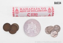 Konv. Europa und Übersee: Finnland, je 50 x 1 Cent, 2 Cent und 5 Cent in originaler Rolle, bankfrisch. Frankreich, Konv. von 2 Silbermünzen (Hercules-...