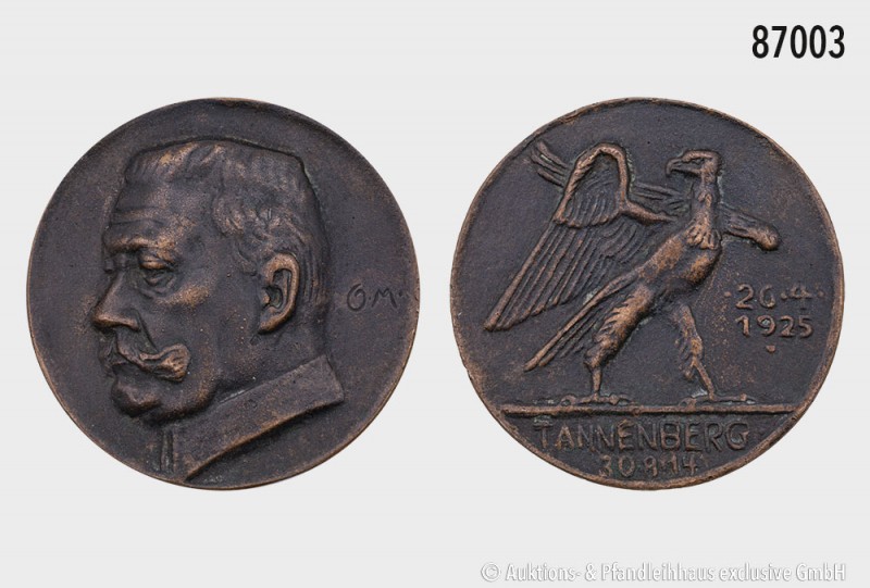 Weimarer Republik, Bronzegussmedaille 1925, von O. Maith, auf den Sieg Hindenbur...