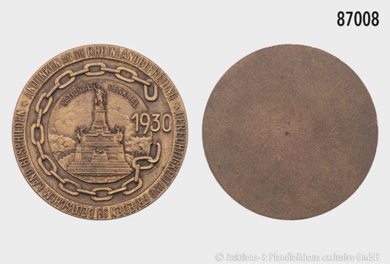 Weimarer Republik, einseitige Medaille, Andenken an die Rheinlandräumung 1930. 3...