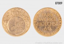 Frankfurt am Main, Goldmedaille 1963, 750er Gold (ungepunzt), anlässlich des 100-jährigen Bestehens der Hoechst AG. 7,89 g (Feingewicht 5,91 g). Im Or...